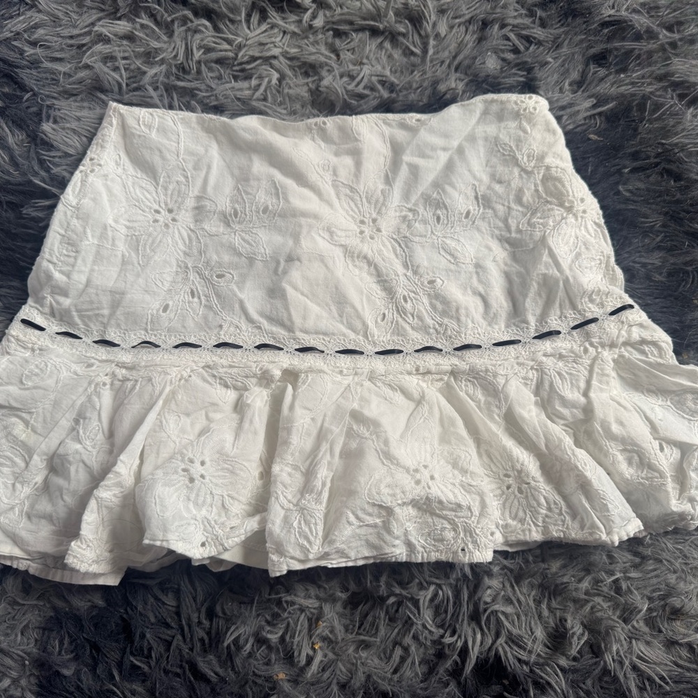 White Eyelet Ruffle Mini Skirt - , Women's